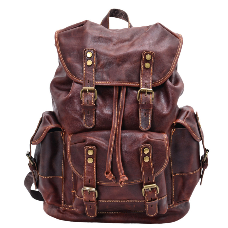 Leather Backpack Vintage - European and American vintage men's backpack
