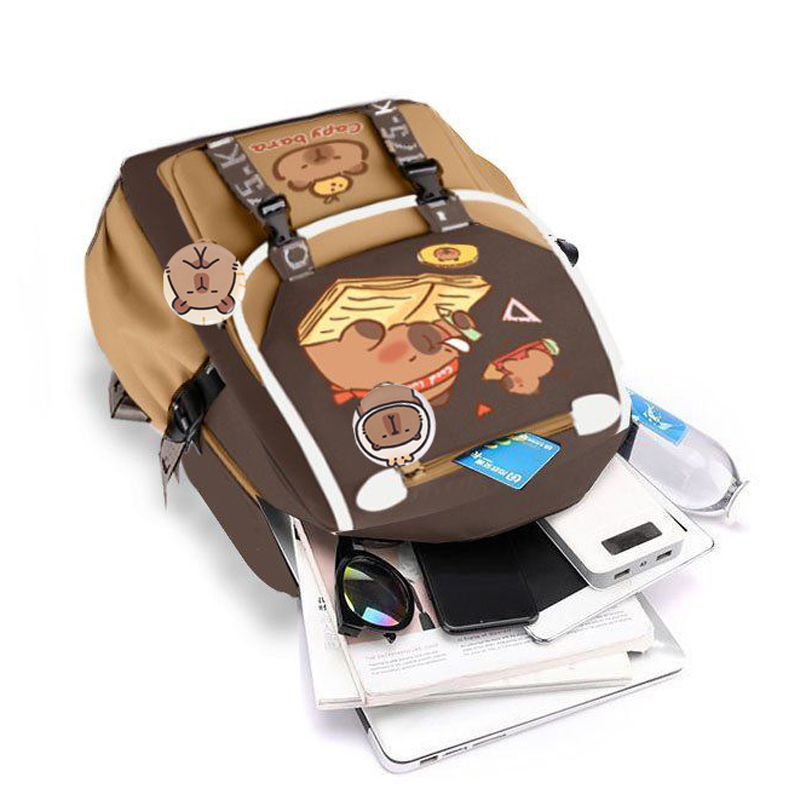 Kawaii Capybara Stylish Khaki  – School Backpack Teen Bewertung und Preis
